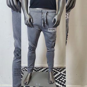 ECKO UNLTD FLEECE JOGGER PANTS MEN'S MX LOGO PRINT SIZE M WITH POCKETS GREY MARL